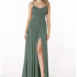 Azazie Eucalyptus Yanelie Chiffon Bridesmaid Dress Formal Maxi A4
